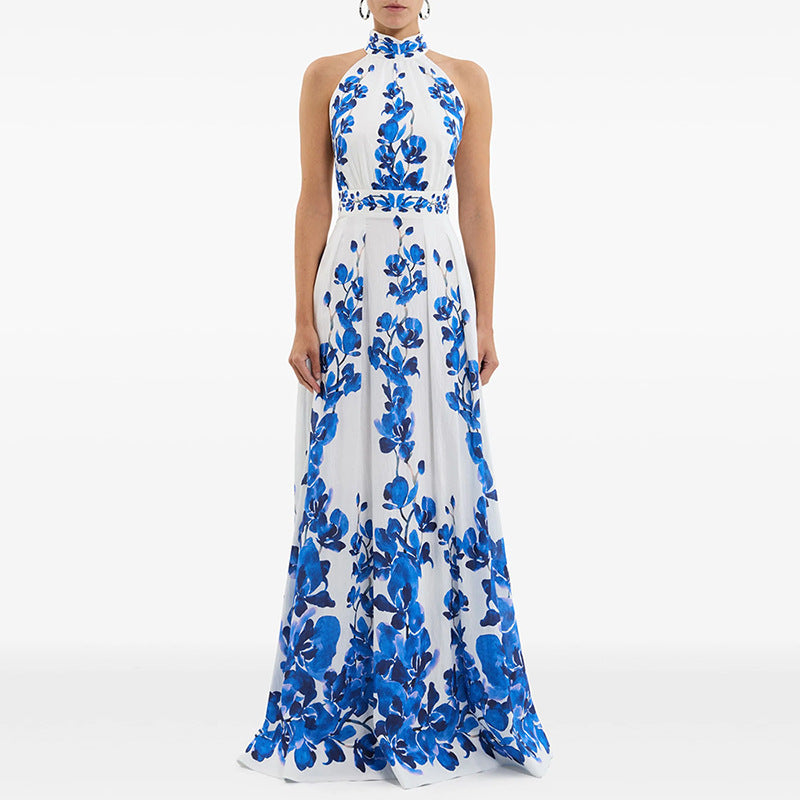 Fashion Printed Casual Vacation Halter Long Dress