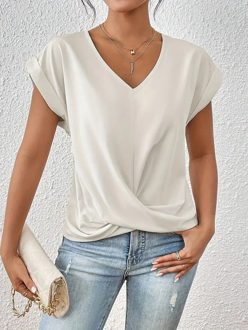 Women's Summer Solid Color Short-sleeved T-shirt Elegant Blouses