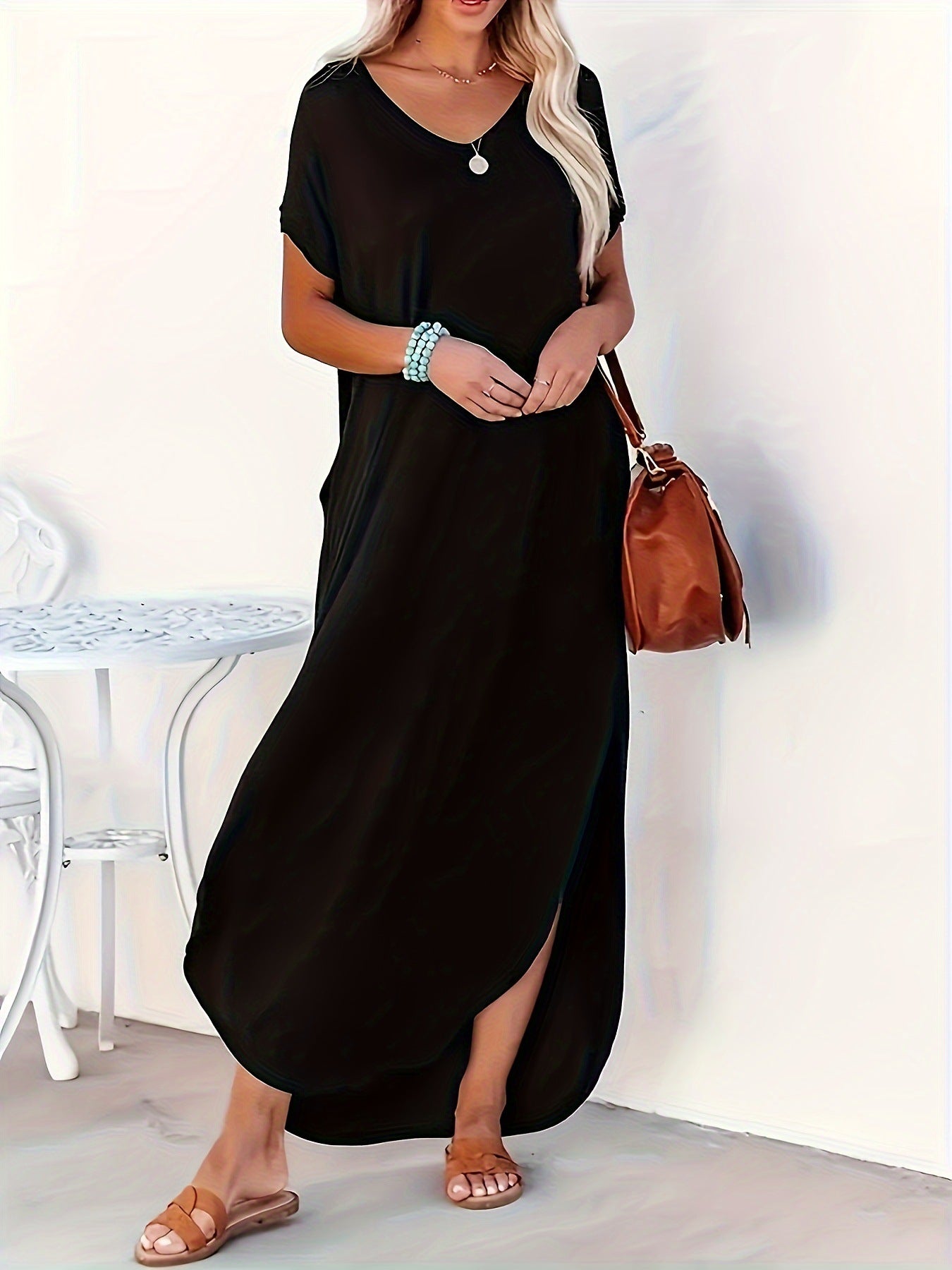 Women's Spring Pure Color Split Casual Style Plus Size