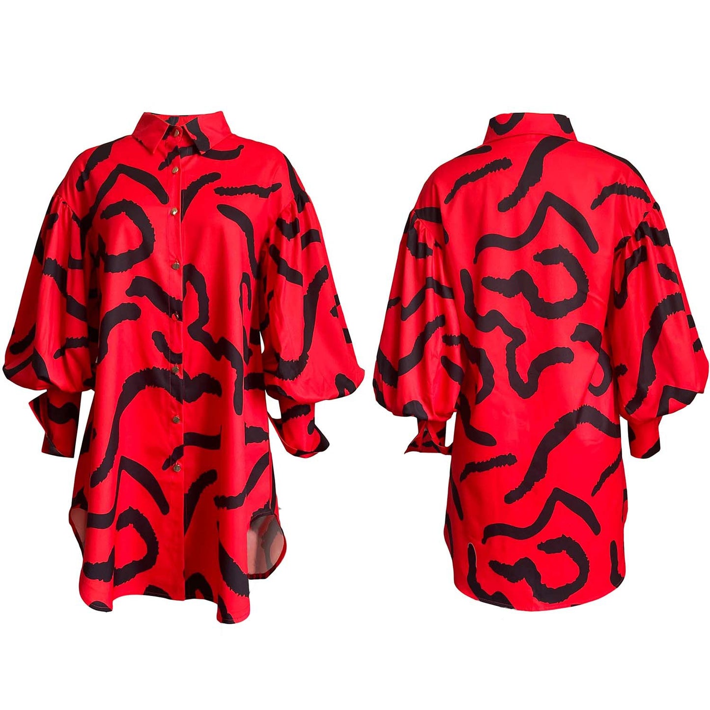 Loose Temperament Commuter Printing Lapel Shirt Dress