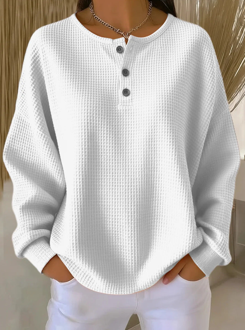 Fashion Round Neck Waffle Solid Color Women's Sweater