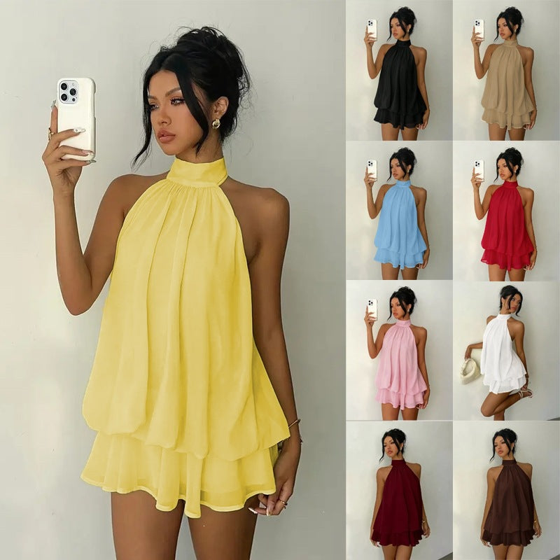 Women's Solid Color Vacation Sexy Backless Halter Dress