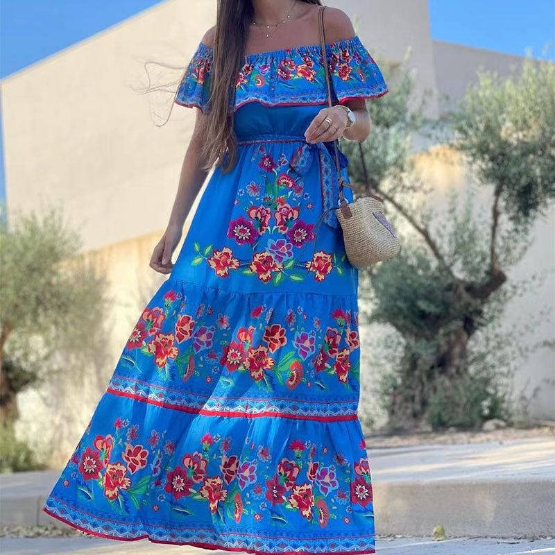Women's Printed Wear Holiday Ethnic Red Flower Dress
