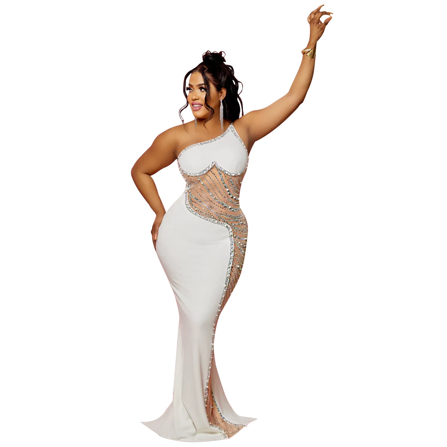 Women's Summer Sexy Mesh Rhinestone Strap Length Dresses