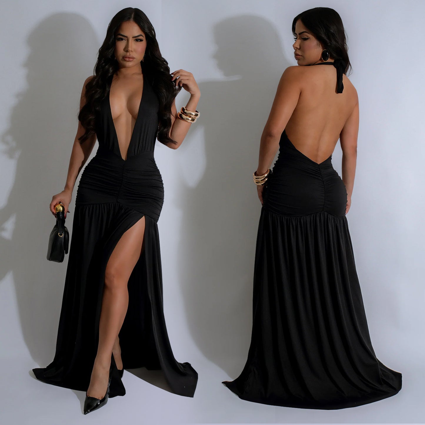 Women's Fashion Wear Sexy Temperament Halter Deep Dresses