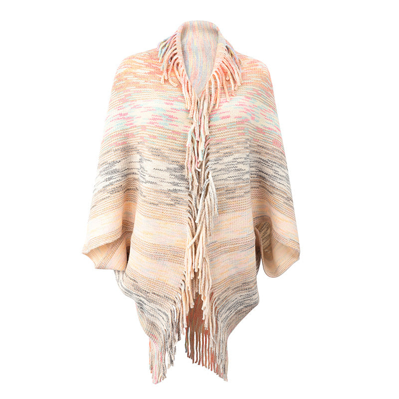 Women's Shawl Cape Tassel Hem Color For Sweaters