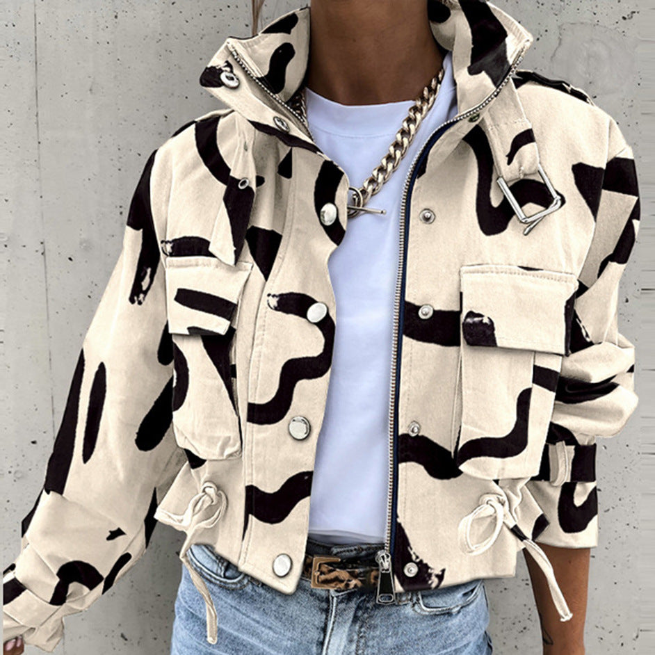 Women's Slouchy Creative Spring Printed Casual Coats