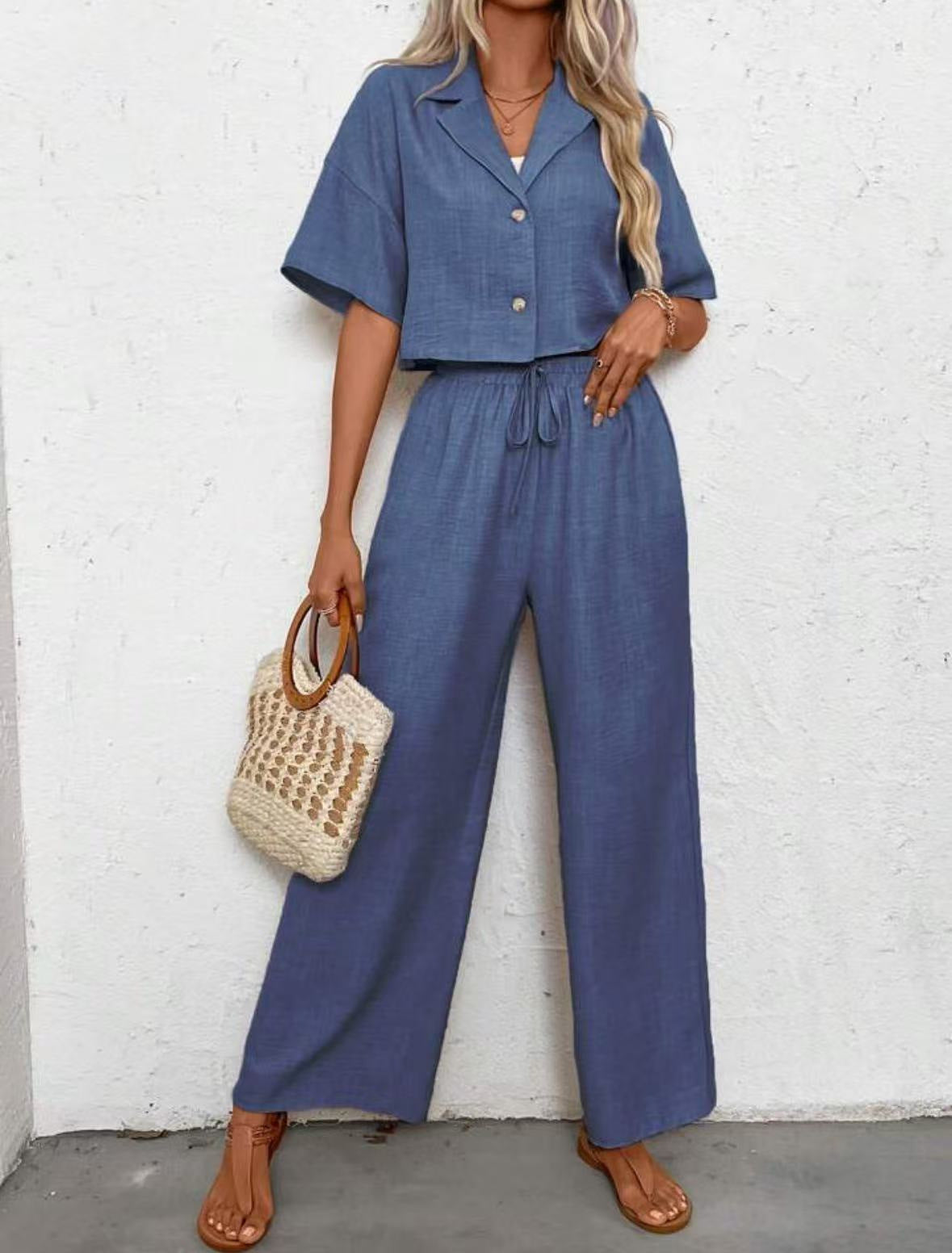 Women's Solid Color Elegant Two-piece Wide Leg Jackets