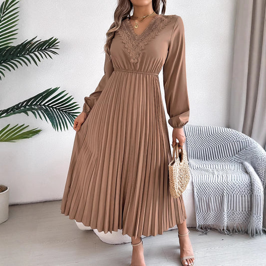 Women's Elegant Graceful Lace Cinched Pleated Long Dresses