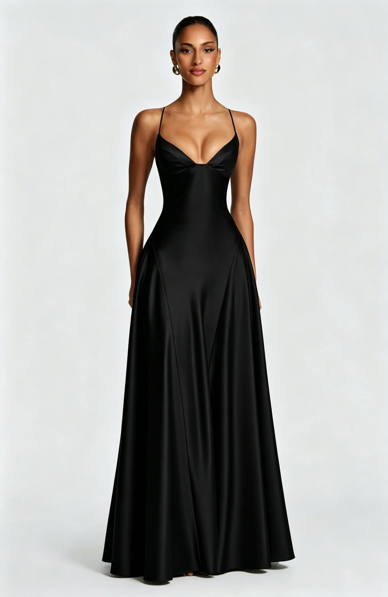 Women's Style Sexy Deep V Large Hem Satin Clothing