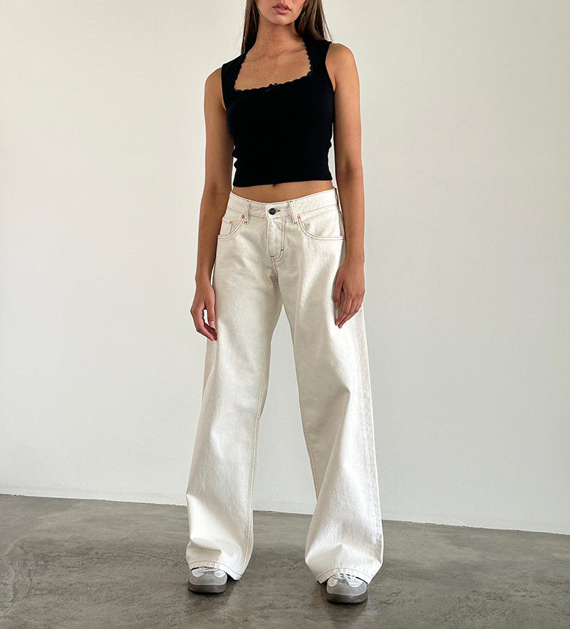 Women's Retro Low Waist Washed Straight Autumn Street Wide Leg Jeans