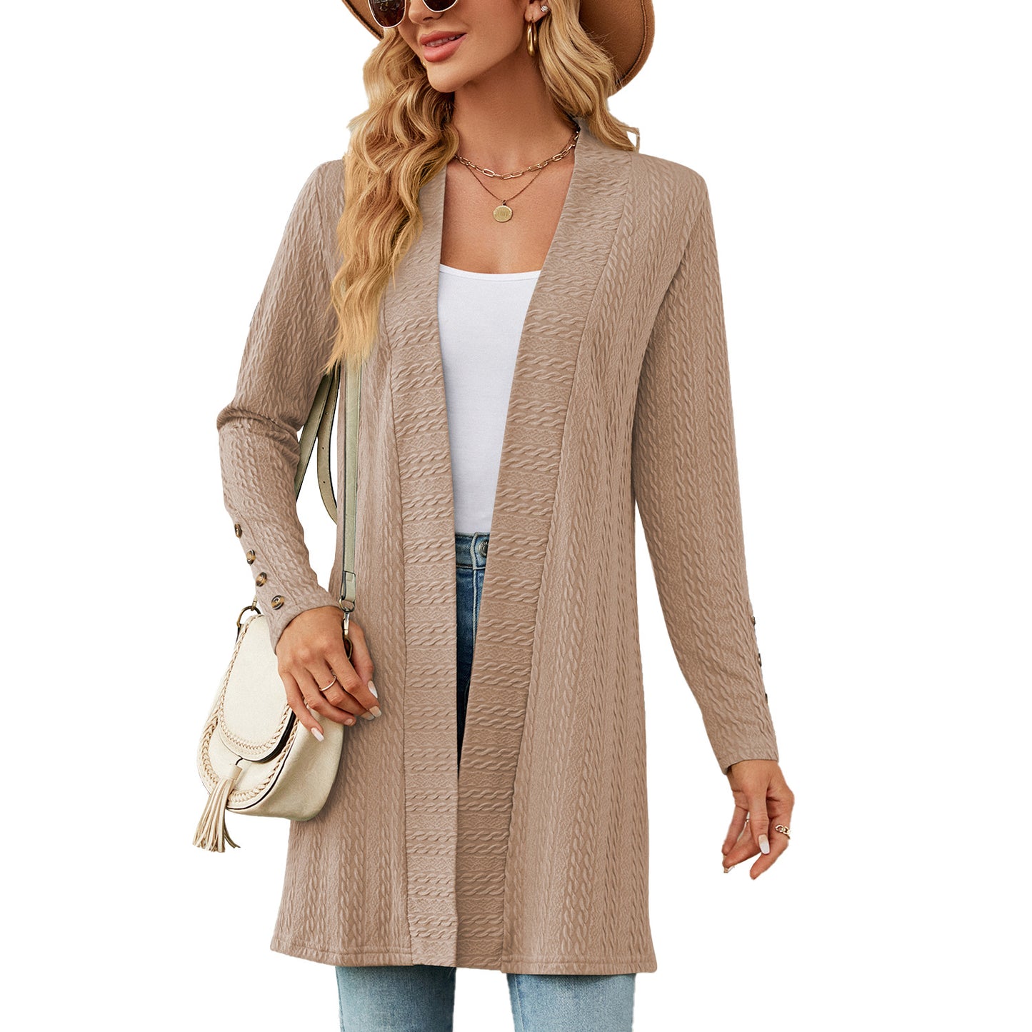 Women's Solid Color Buttons Long Sleeve Loose Women's Sweater