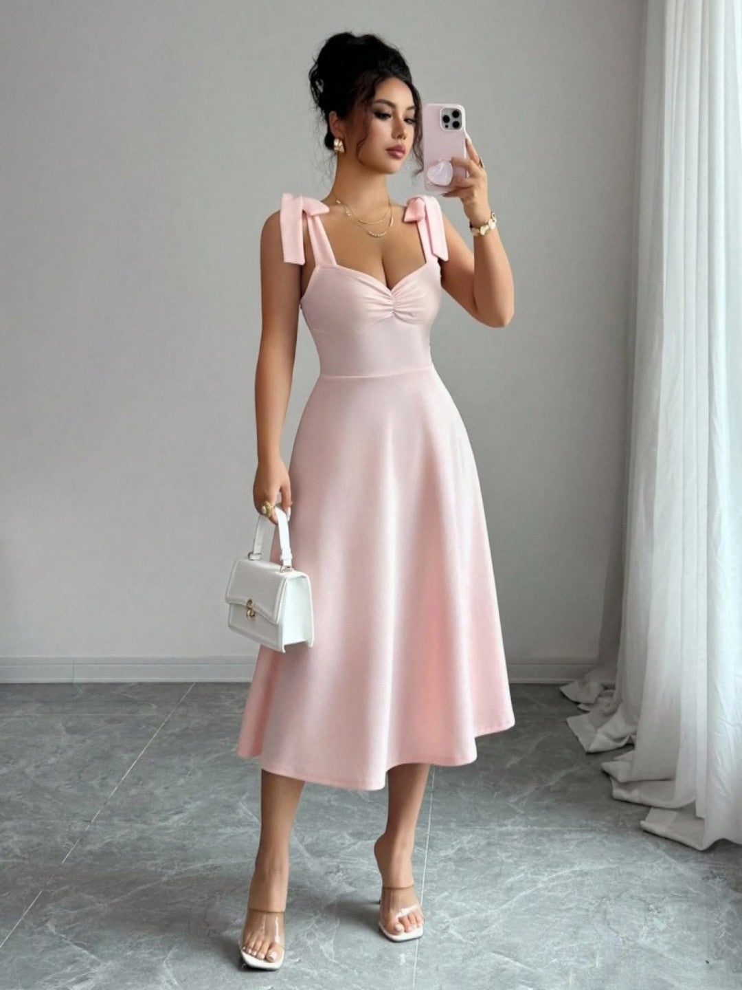 Summer Solid Color Suspender Waist Slimming Elegant Dress