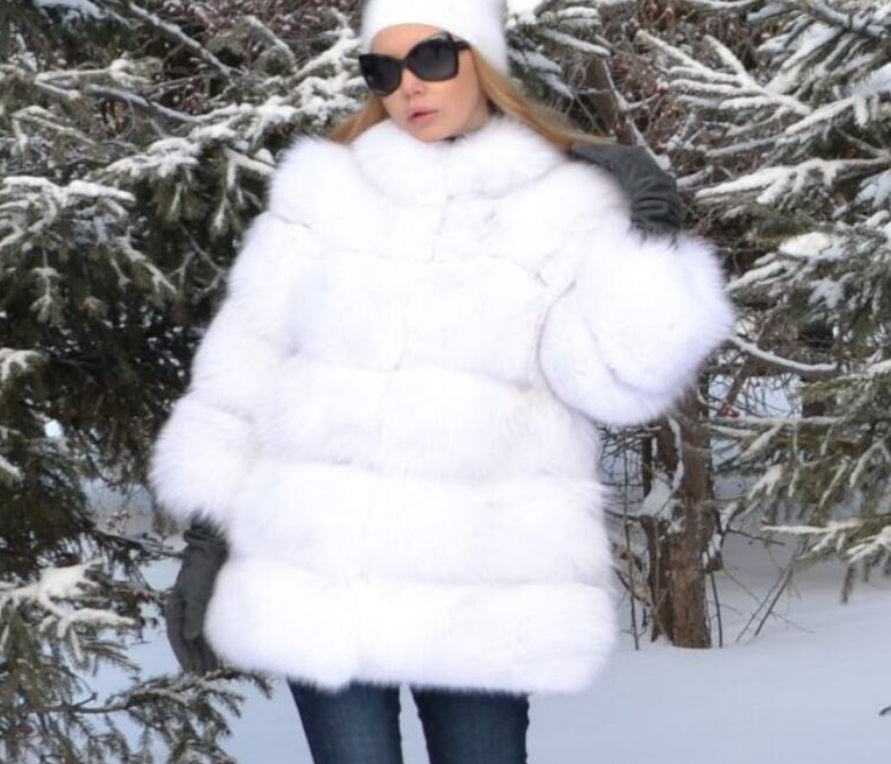Women's Graceful Fur Imitation Fox Stitching Coats