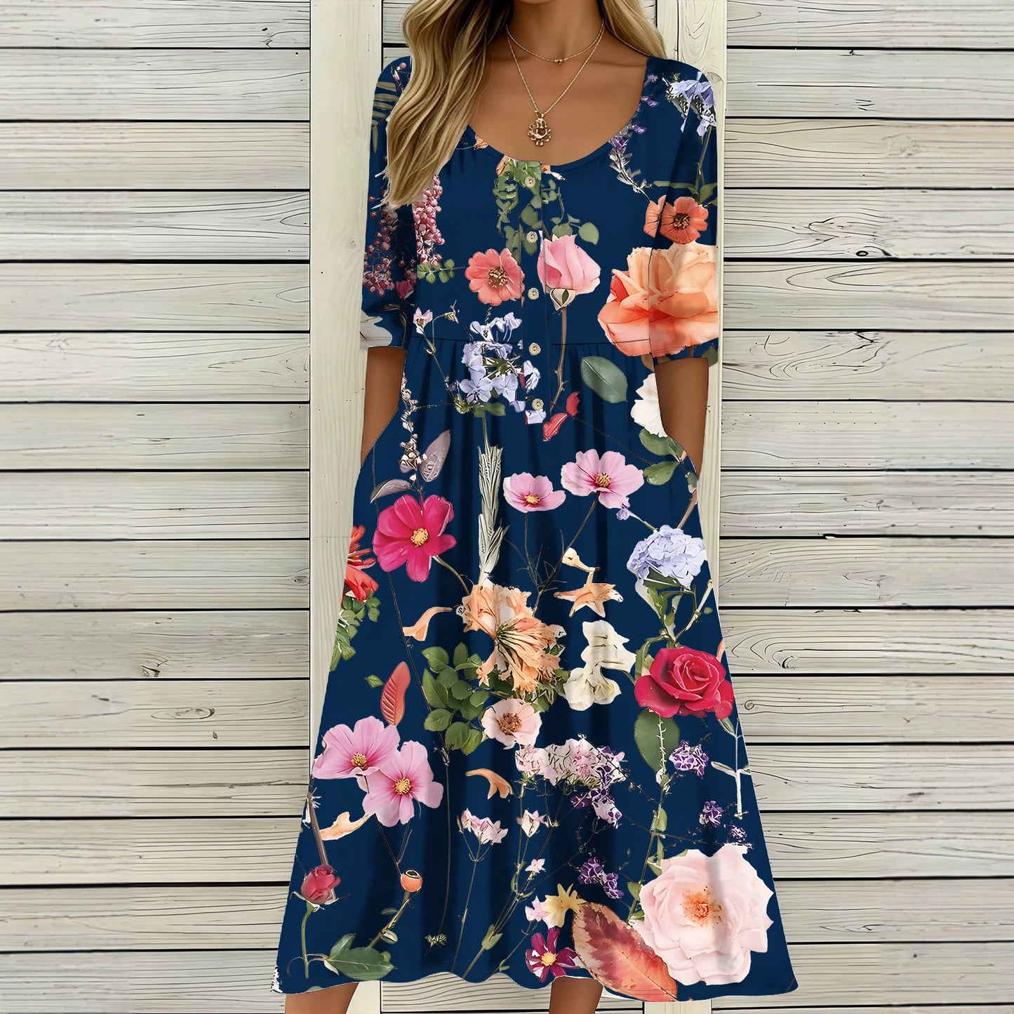Women's Vintage Floral Large Loose Waist Long Clothing