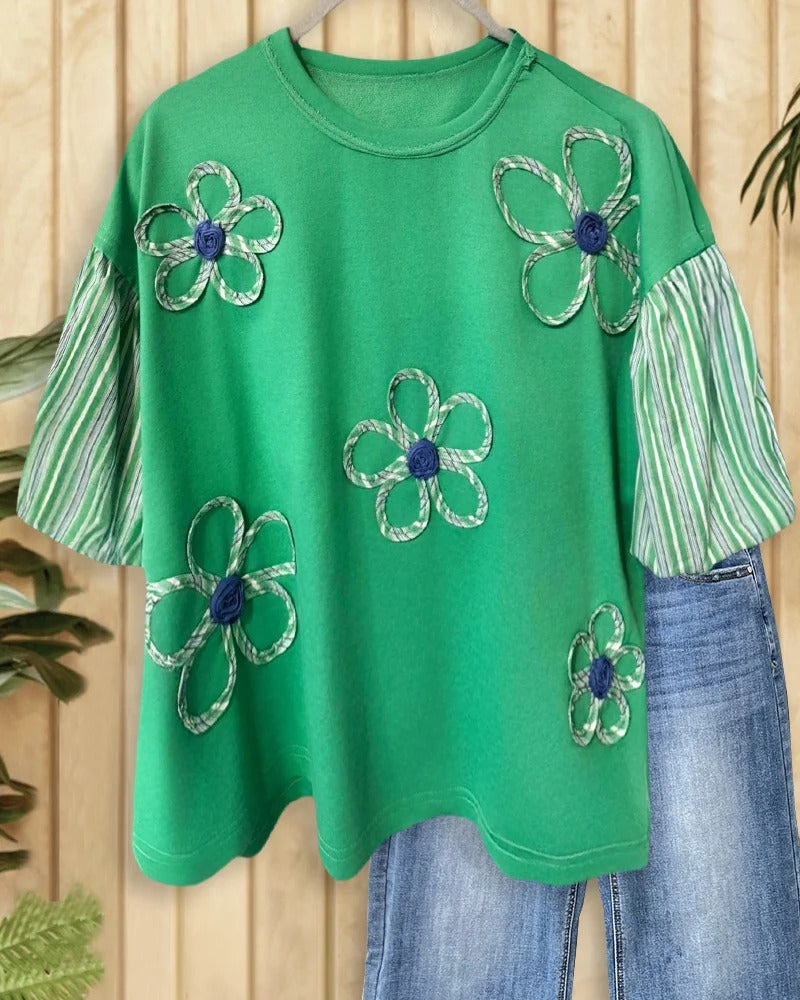 Mid-length T-shirt Summer Fashion Three-dimensional Flower Blouses