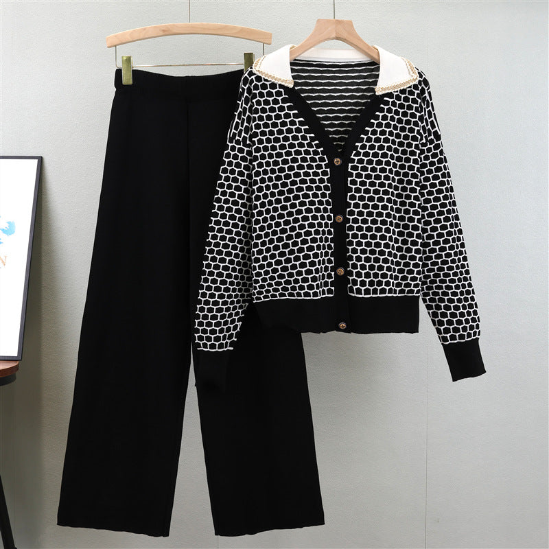 Women's Plaid Elegant Knitted Fashionable Wide Leg Fashion Casual Suit