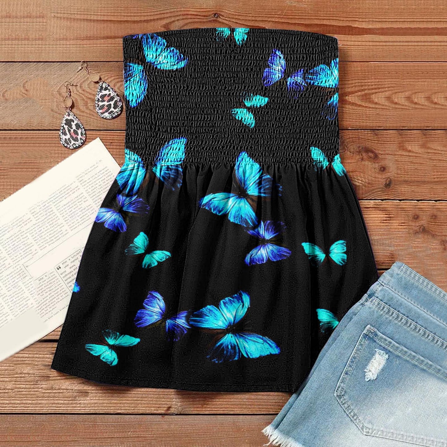 Women's T-shirt Fashion Sexy Backless Elastic Band Printed Tops