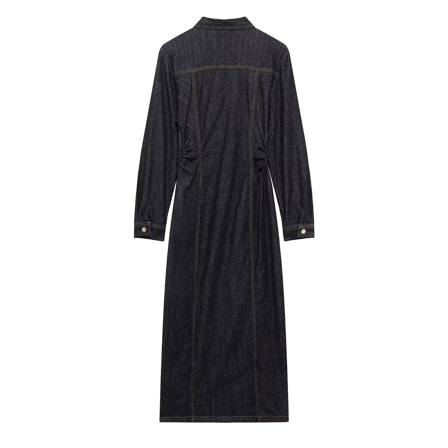 Women's Simple Denim Long Sleeve Midi Dress Dresses