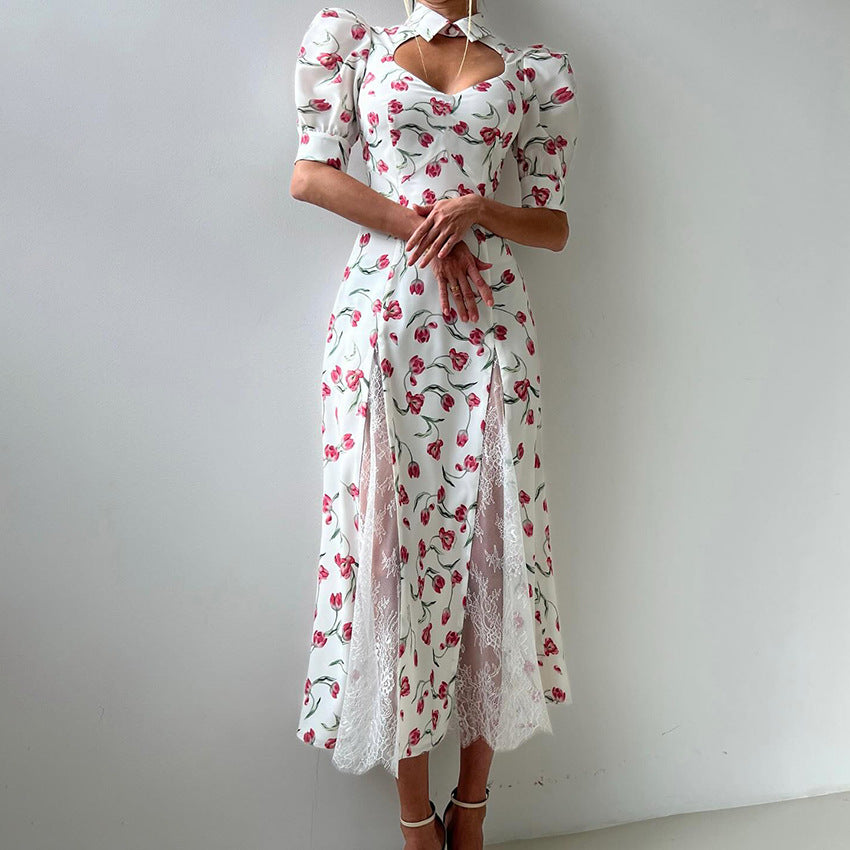 Women's Floral Dress Summer Design Lace Stitching Dresses