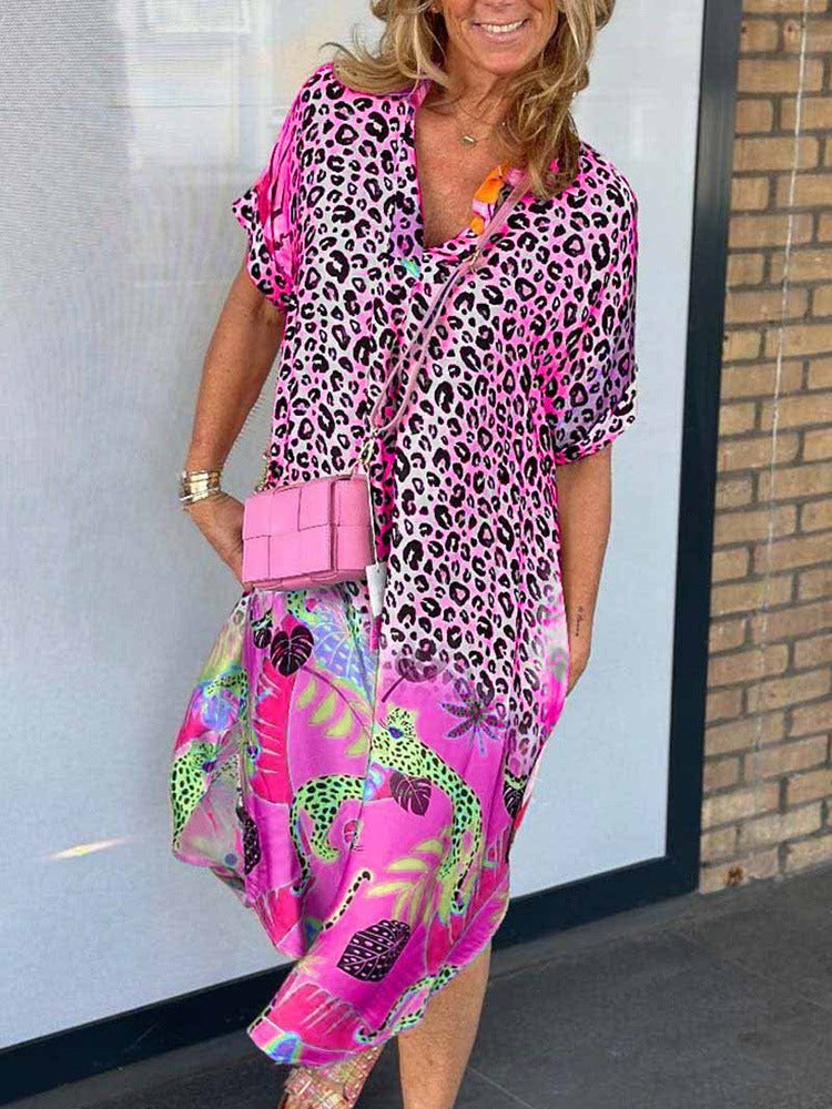 Women's Fashion Wear Half-open Collar Printed Loose Dresses