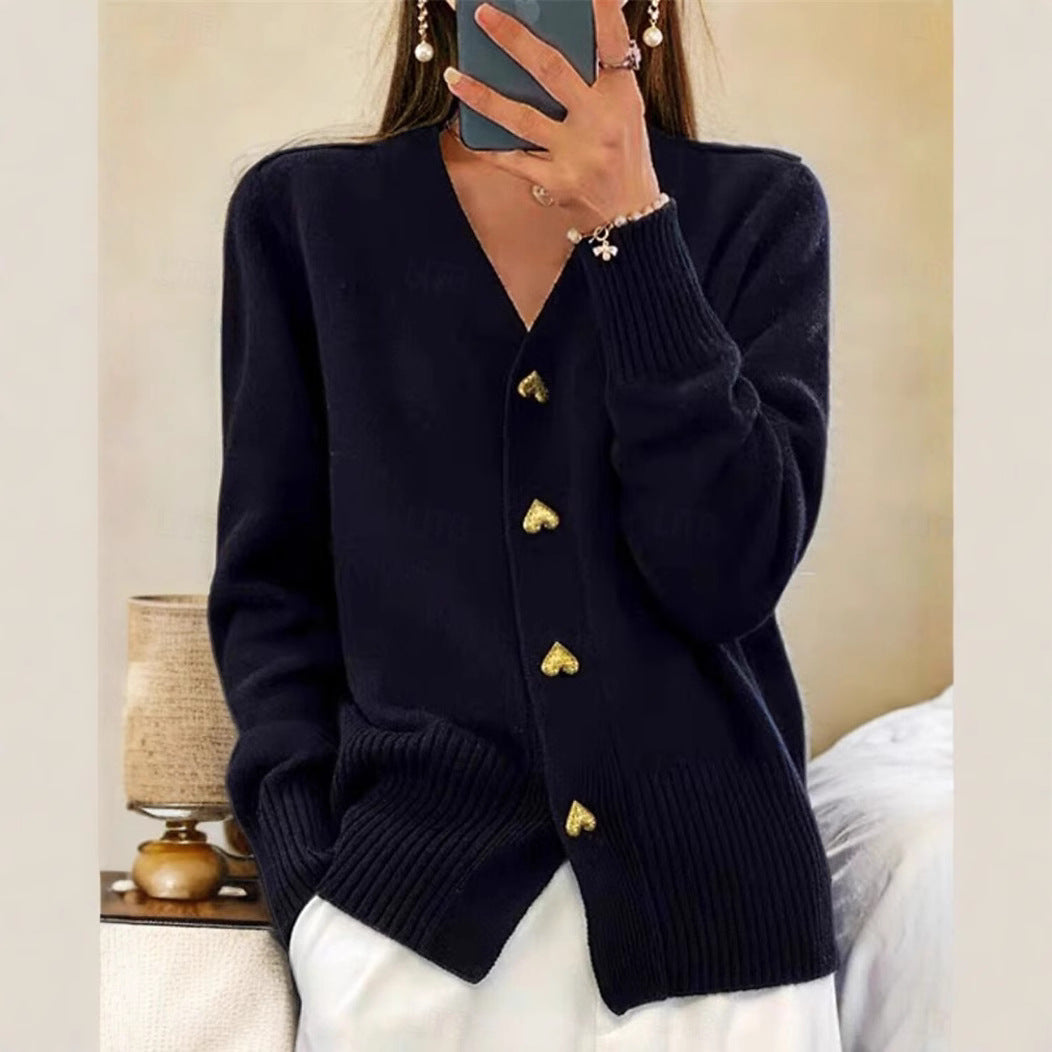Women's Button Casual Loose Temperament Solid Color Knitted Cardigans