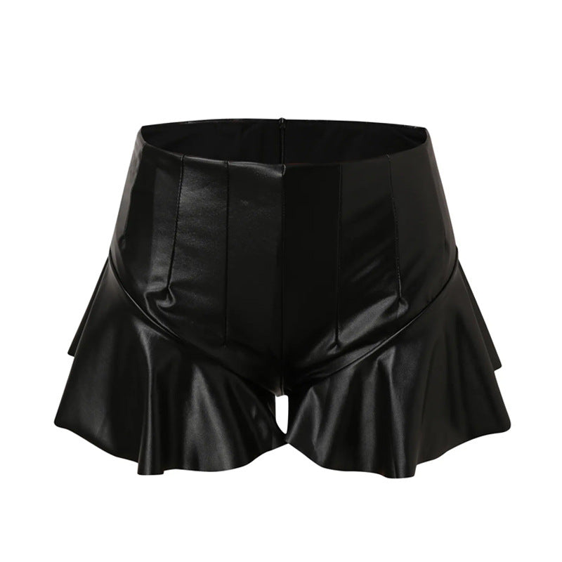 Women's Sexy High Elastic Bright Leather Culottes Shorts
