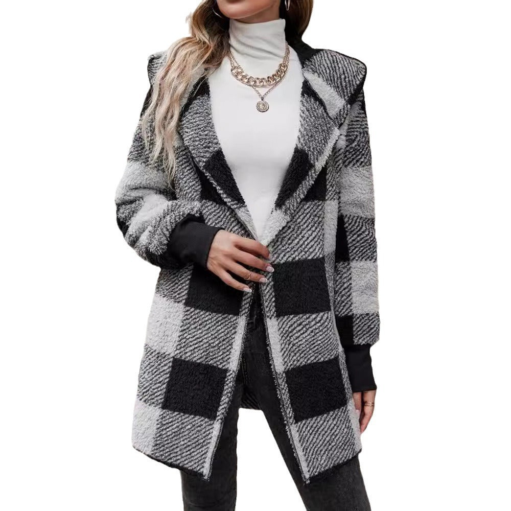 Women's Loose Plaid Color Stitching Knitted Fashion Sweater