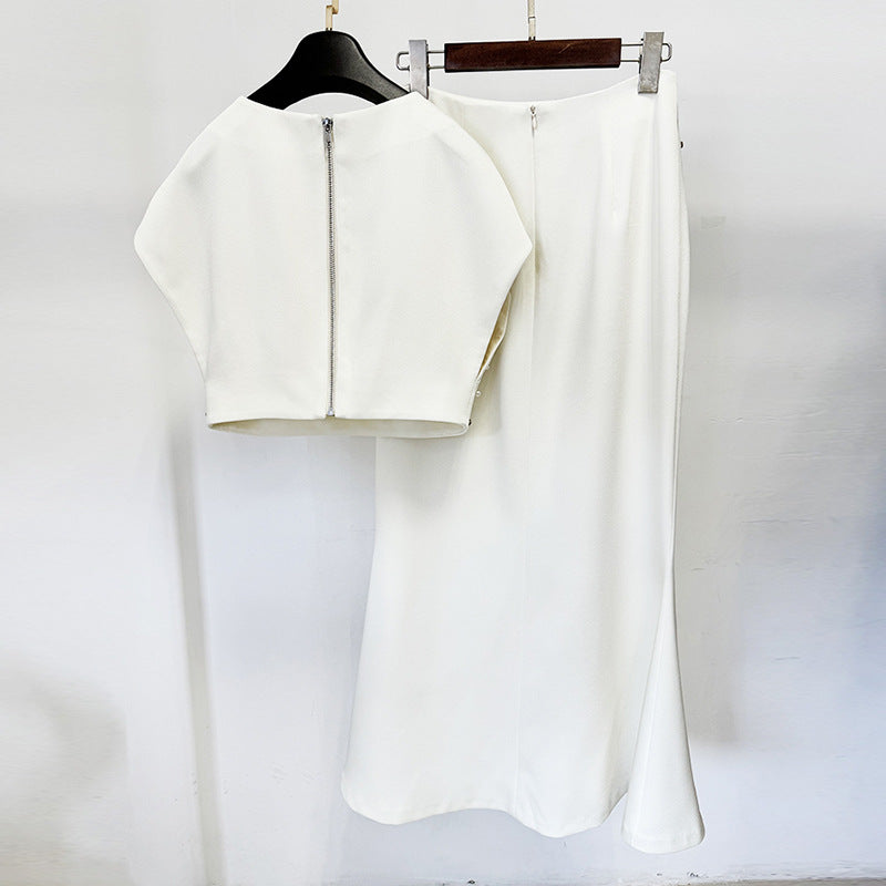 Shell Beads Rhinestones Fishtail Mid-length Dress Fashion Casual Suit