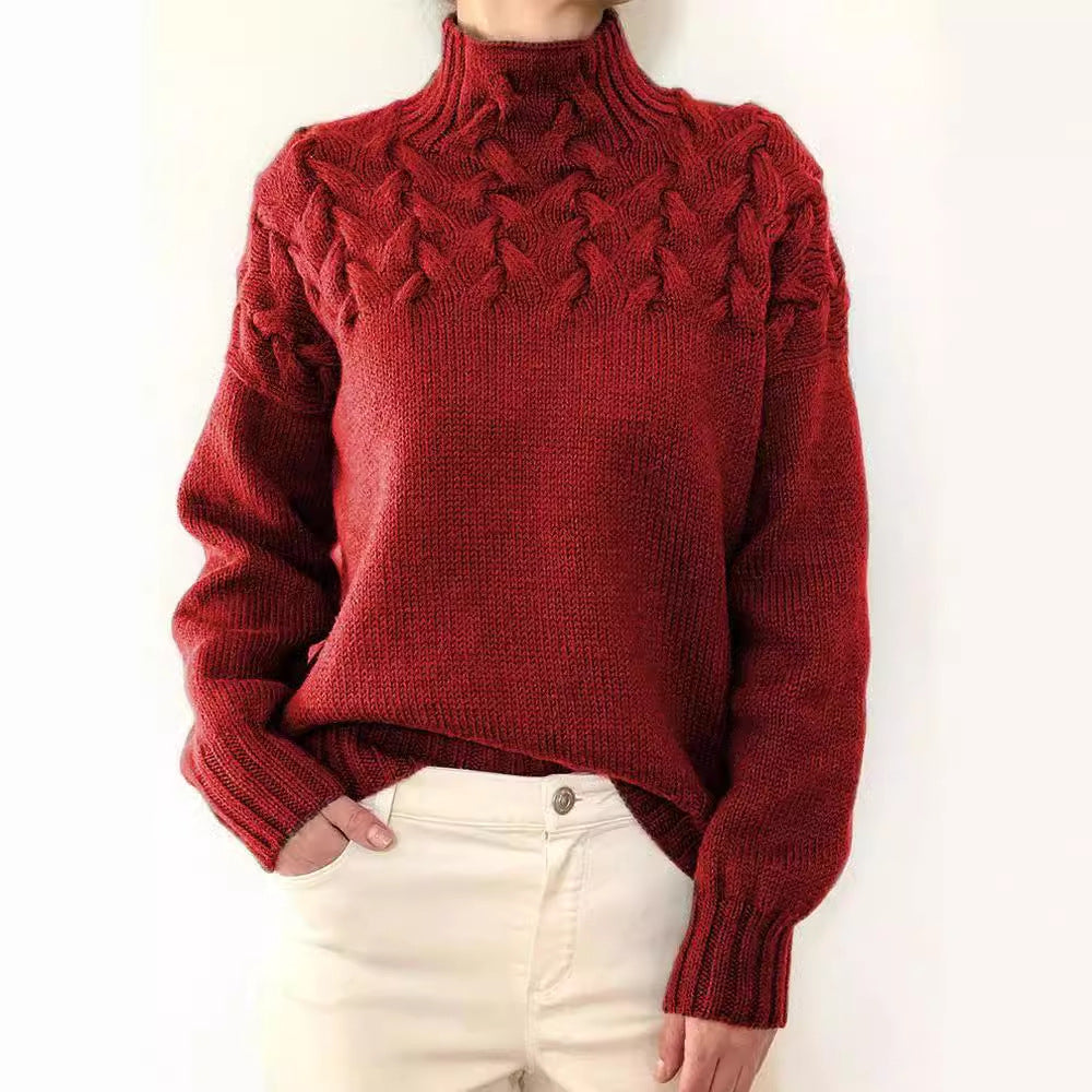 Women's Fashion Cable Knit Detail Turtleneck Long Sweater
