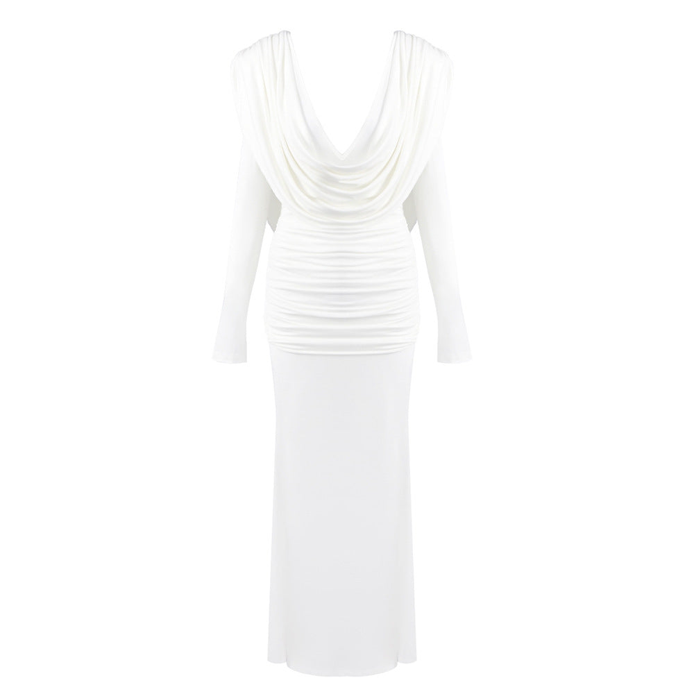 French Retro Dress Deep V Slimming Long Sleeve Commuter Dresses