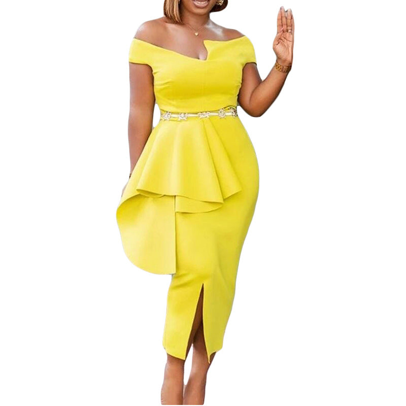 Summer Sleeve Sheath Pure Color Split Dress