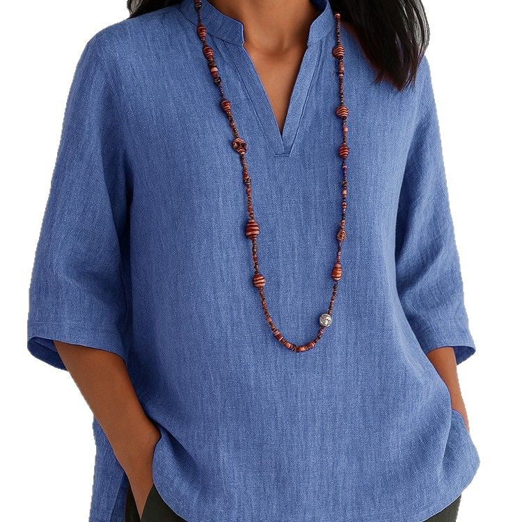 Women's Summer Sleeves Cotton Linen Loose Casual Blouses