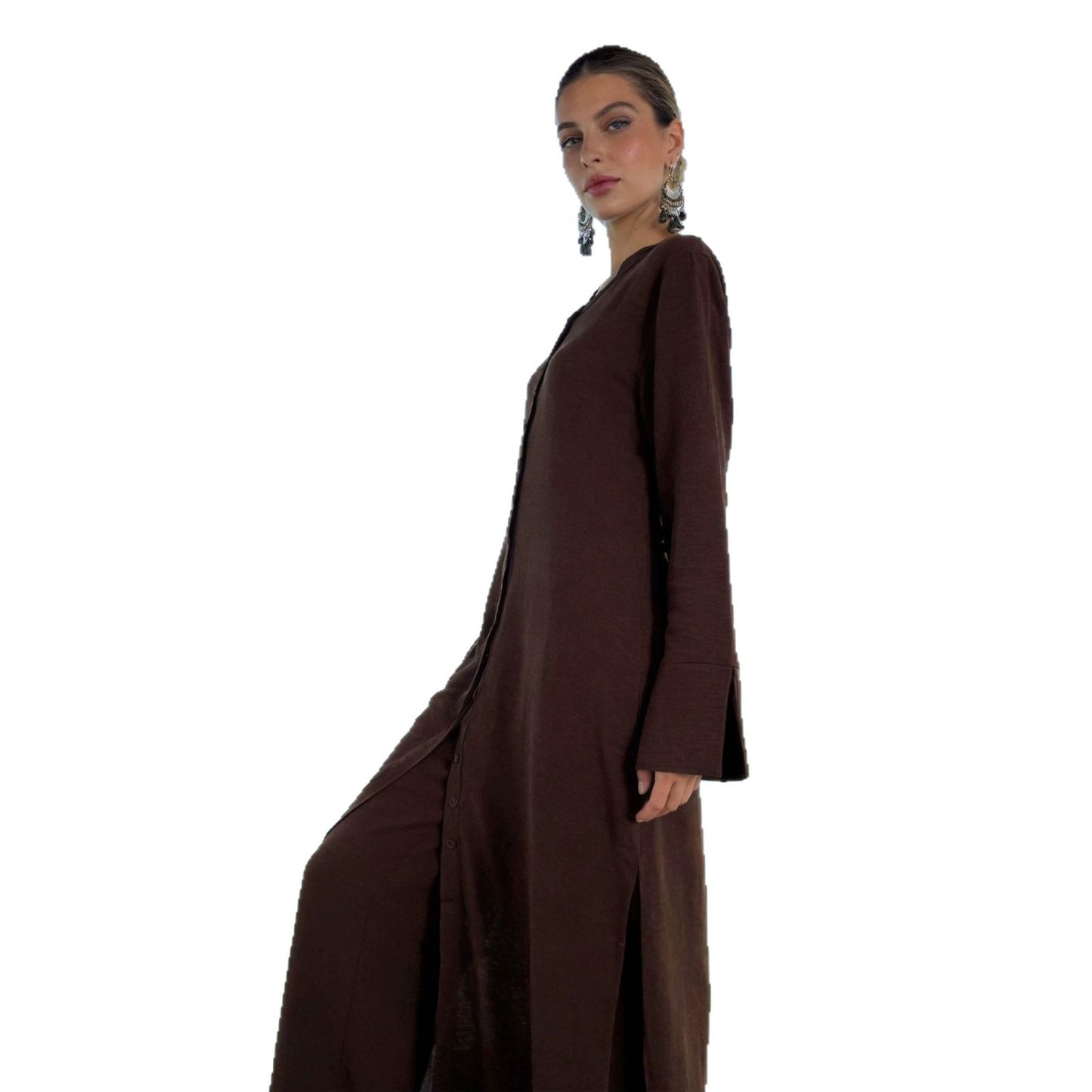 Elegant Long Shirt Two-piece Fashion Single-breasted Dress