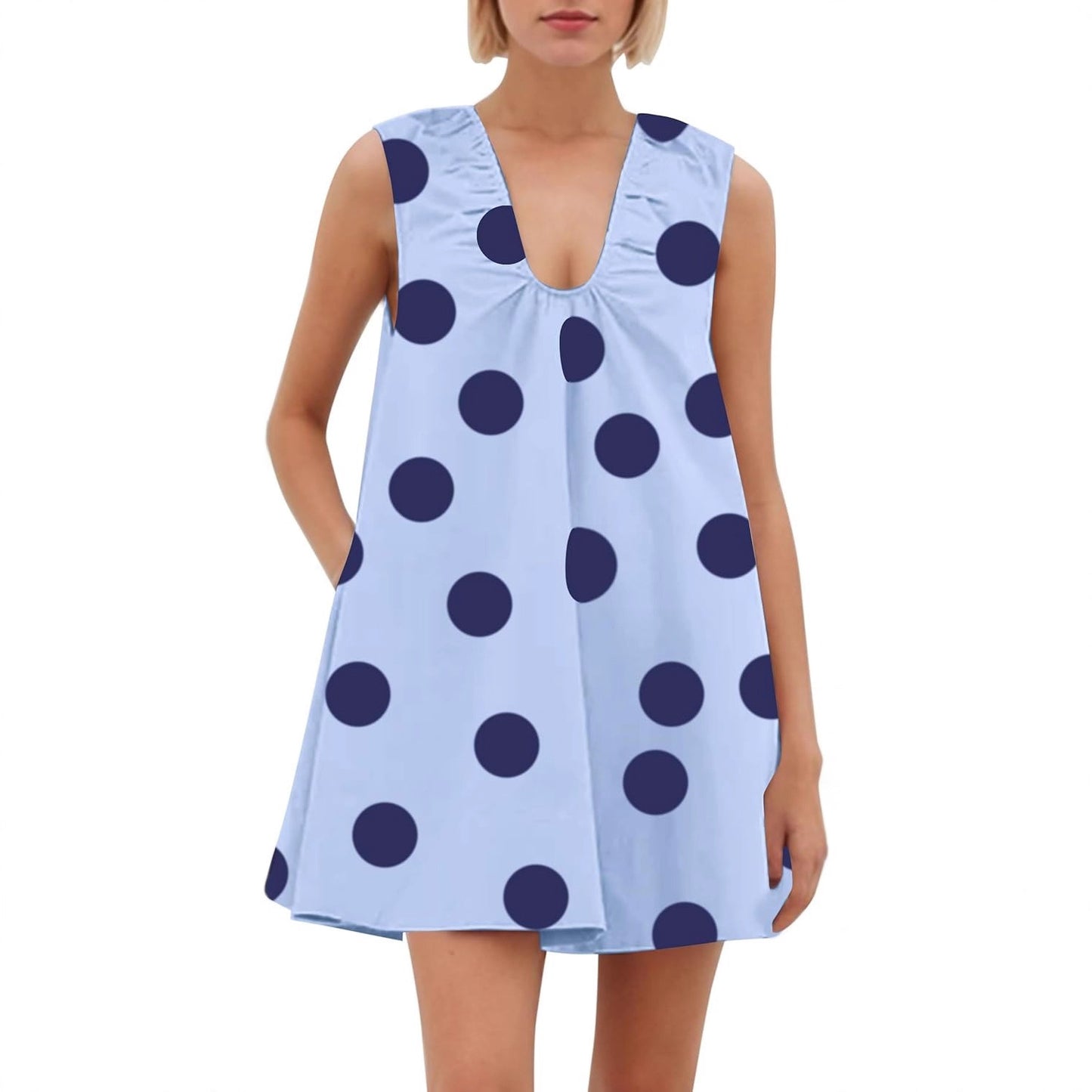 Temperament Fashionable A- Line Polka Dot Sleeveless Sling Dress