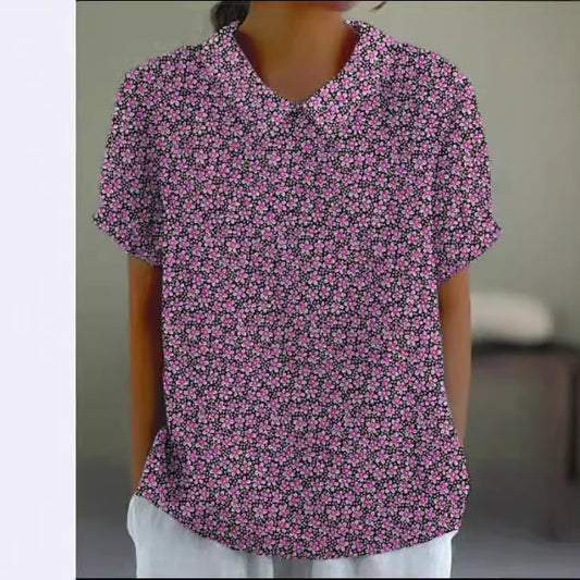 Women's Summer Loose Print Crew Neck Casual Blouses