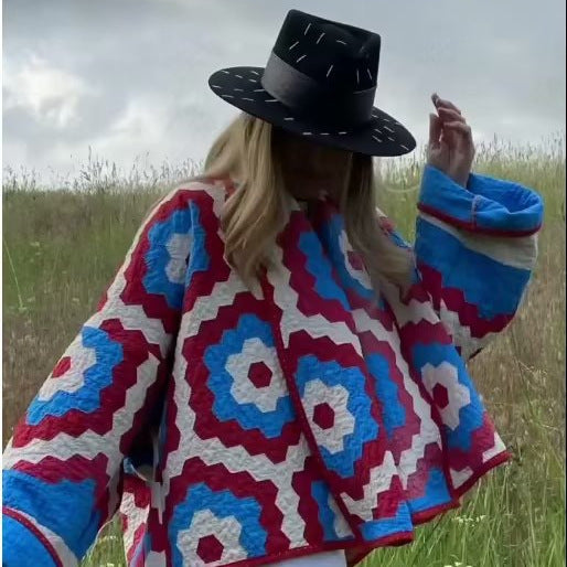 Women's Winter Street Fashion Printed Kimono Cotton Coats