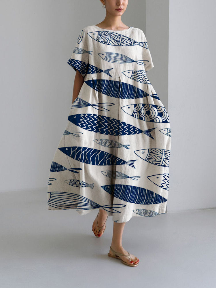 Women's Round Neck Fashion High-grade Short-sleeved Printed Dresses