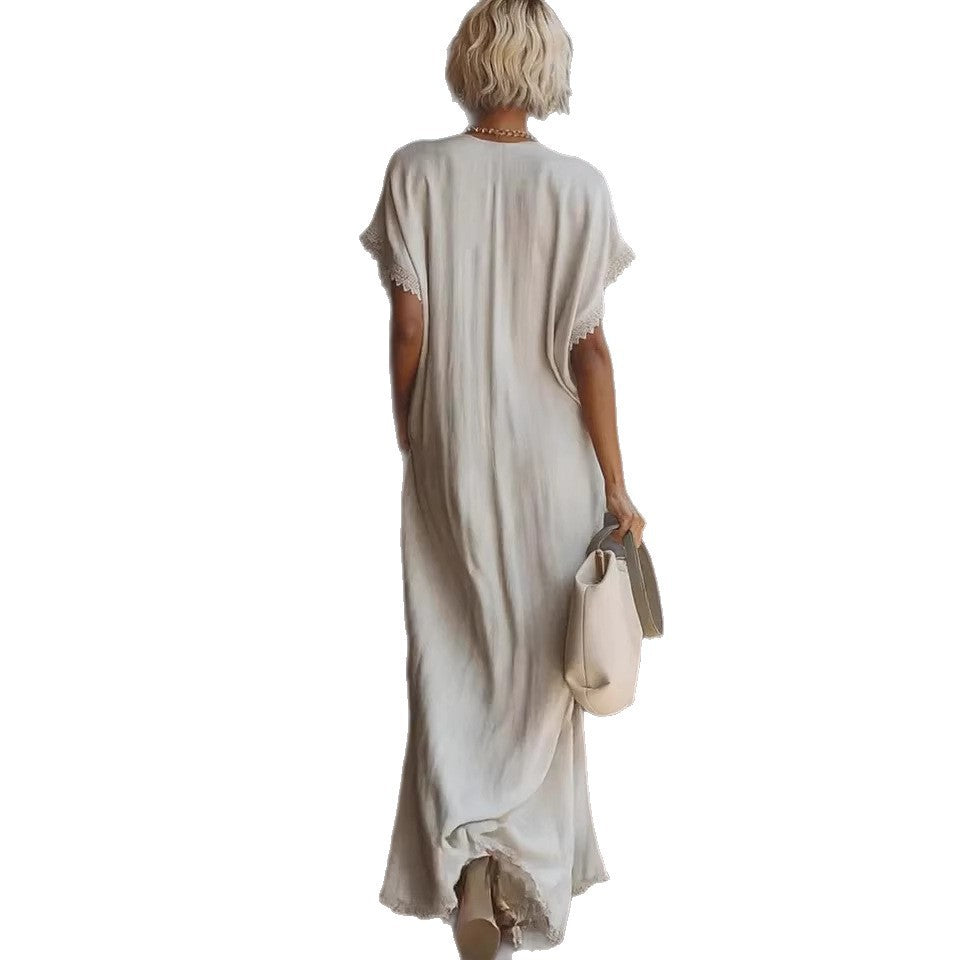 Women's Elegant Comfortable Lace Loose Linen Cotton Dress