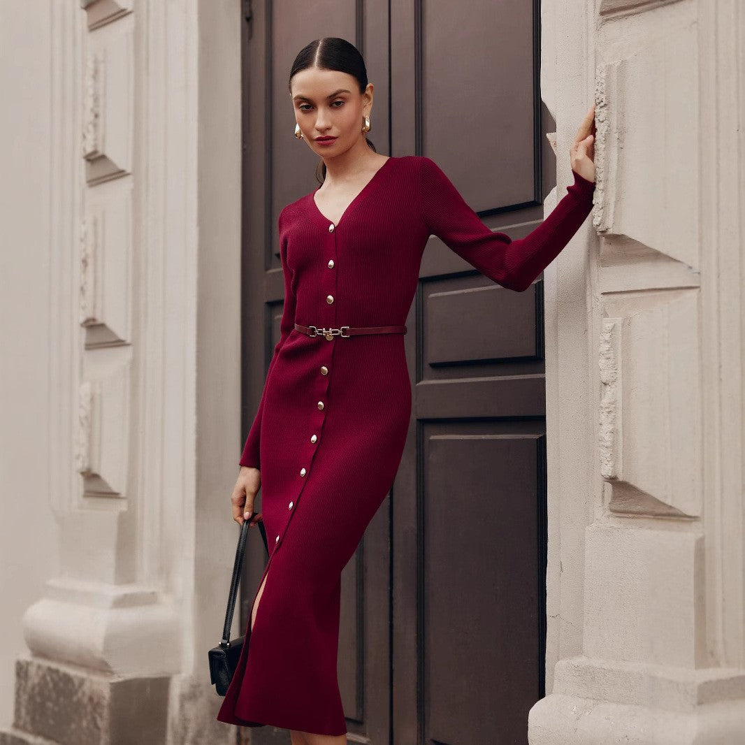 Women's Knitted Dress Russian Early Autumn Single-breasted Sweaters