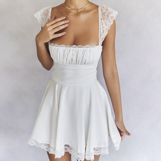 Women's Lace Square Collar Suspender Slim Fit Backless Skirts