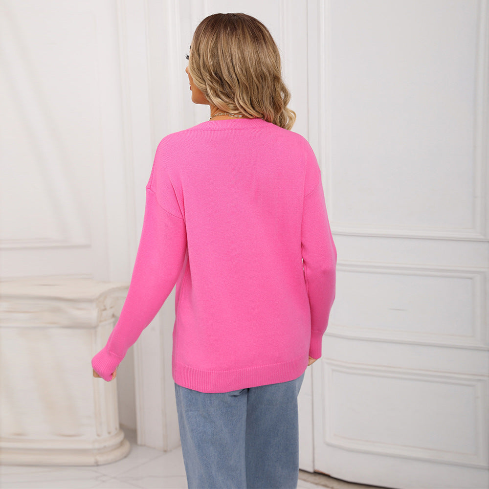 Women's Long Sleeve Love Embroidered Loose Sweater