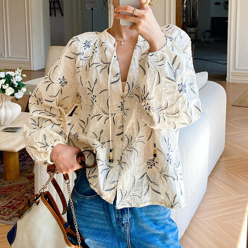 Women's Long Sleeve Shirt French Style Design Blouses