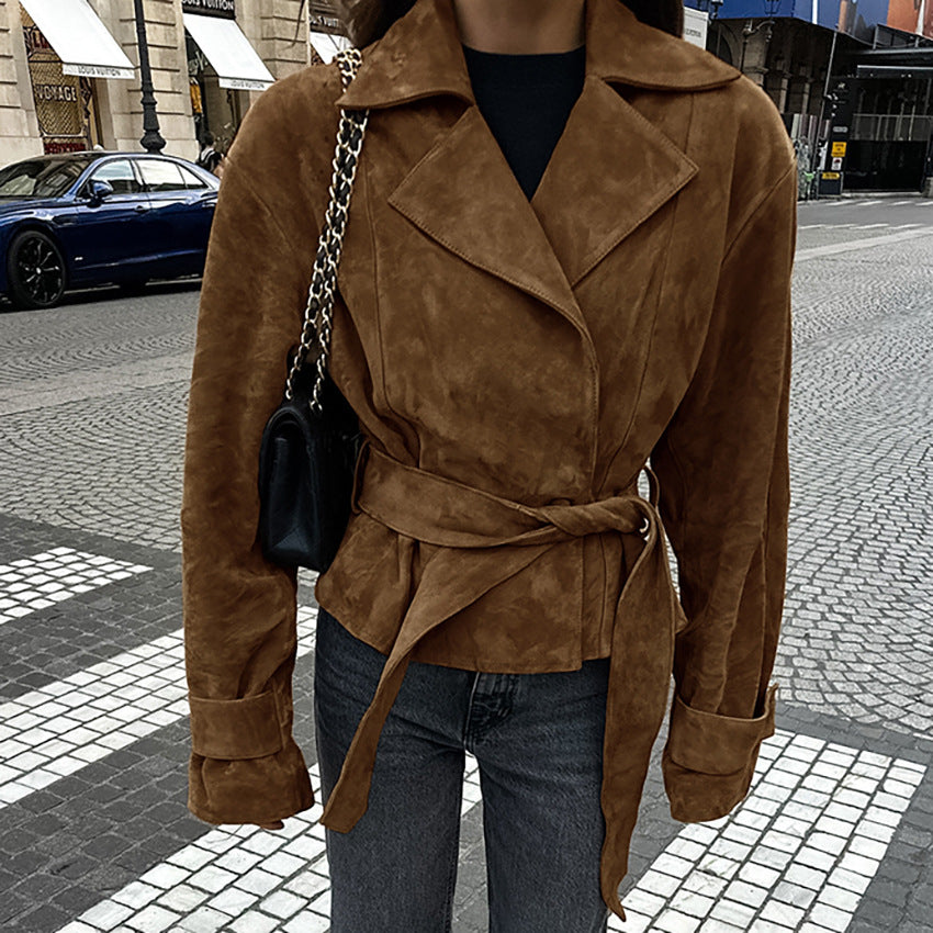 Women's Suede Retro Commuter Brown Collar High-grade Coats