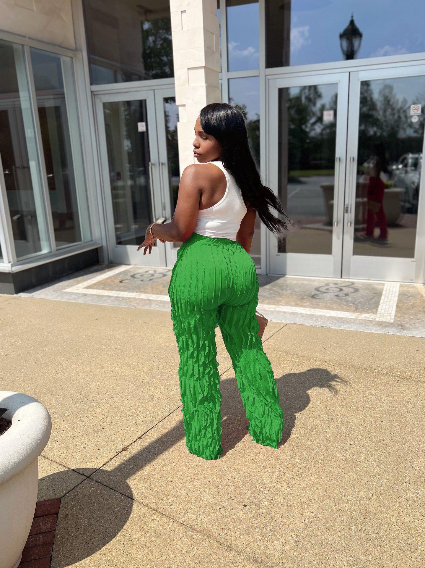 Women's Mesh Wavy Ruffled Loose High Waist Pants