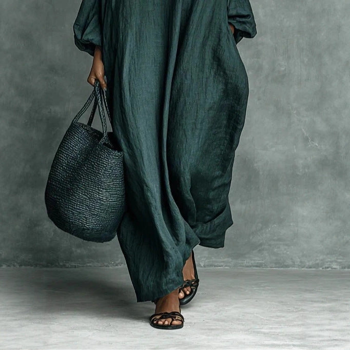 Women's Vintage Chinese Tea Cotton Linen Buckle Dresses