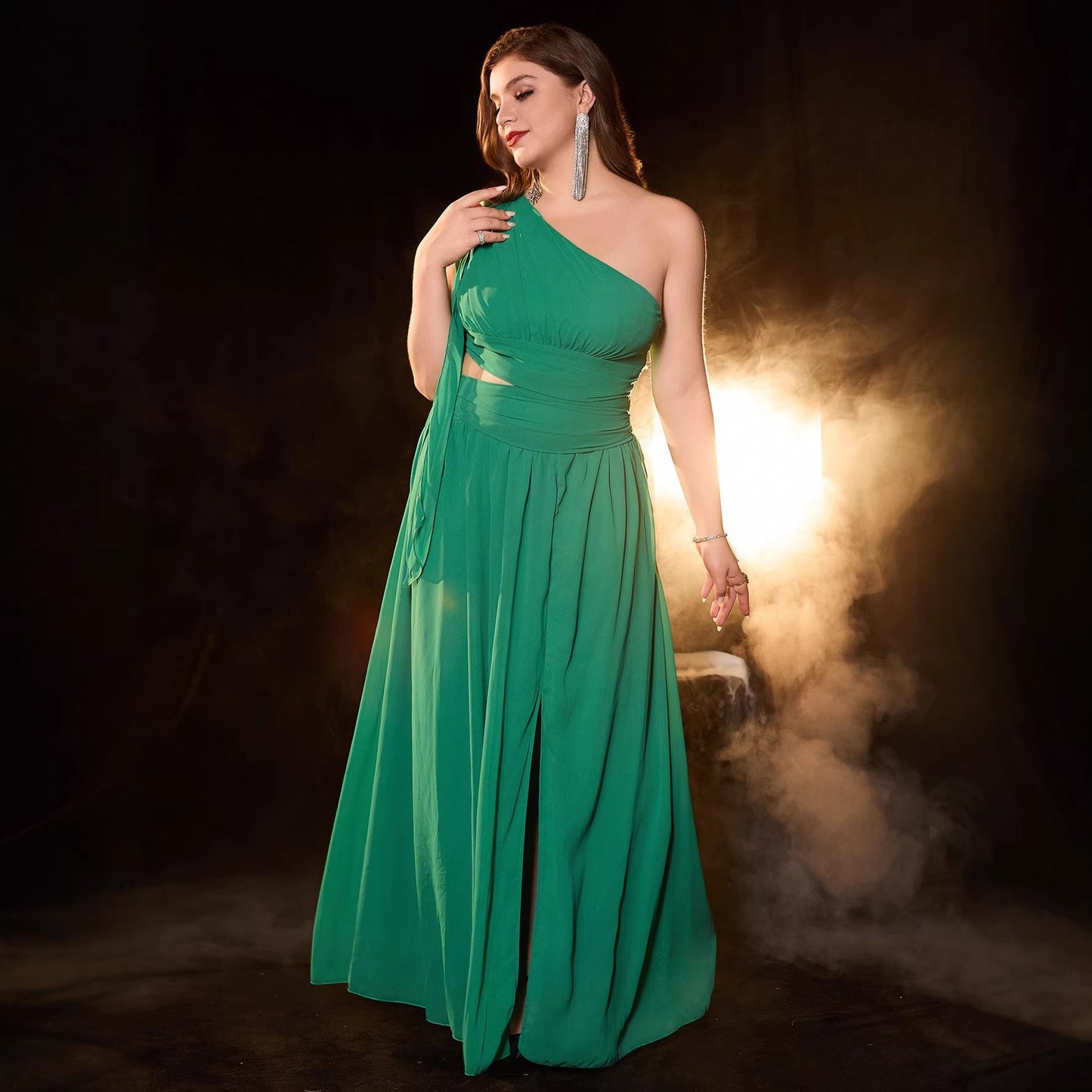 Solid Color Midriff Outfit Elegant Long Dress
