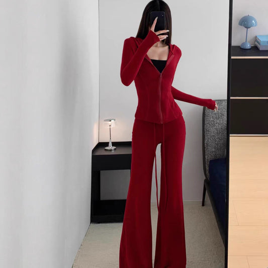 Autumn Simple Comfortable Tight-fitting Cinched Single-breasted Drawstring Trousers Suits