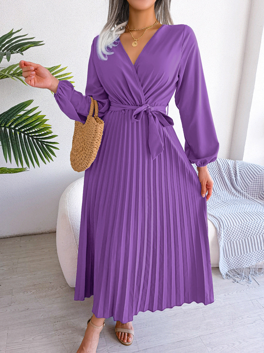 Women's Elegant Cross Swing Pleated Maxi Dress
