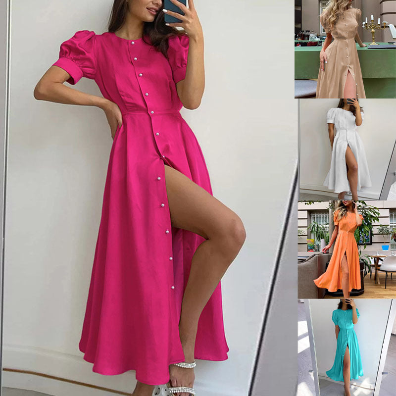 Want Temperament Slim High Waist Button Dress